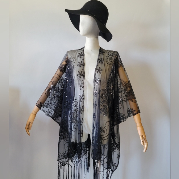 Black sequin kimono top - Picture 4 of 4